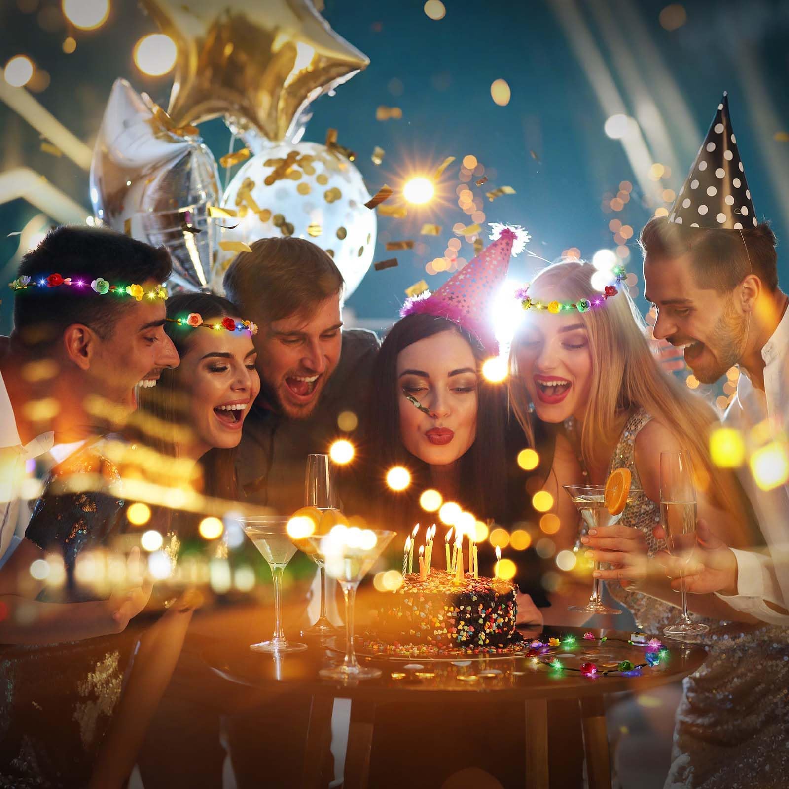 54 PCS LED Flower Crowns Headbands, Light Up Flower Crowns For Women, Glow in the Dark Headband for Wedding Reception Mardi Gras Cosplay Princess Party Favors Birthday Christmas Halloween