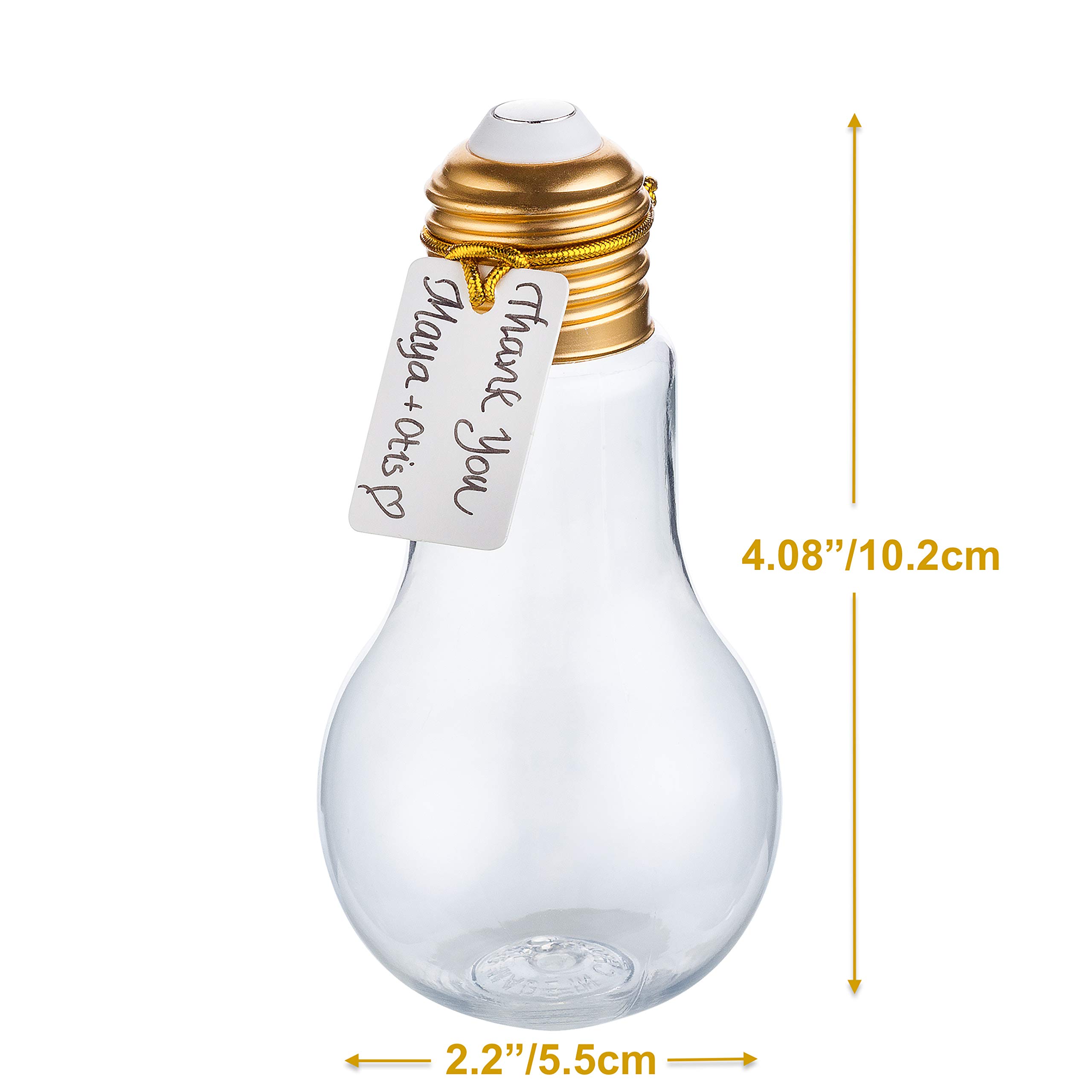 Plastic Light Bulb Jars Gold 24pc Case 100ml Clear with Labels and String Fillable with