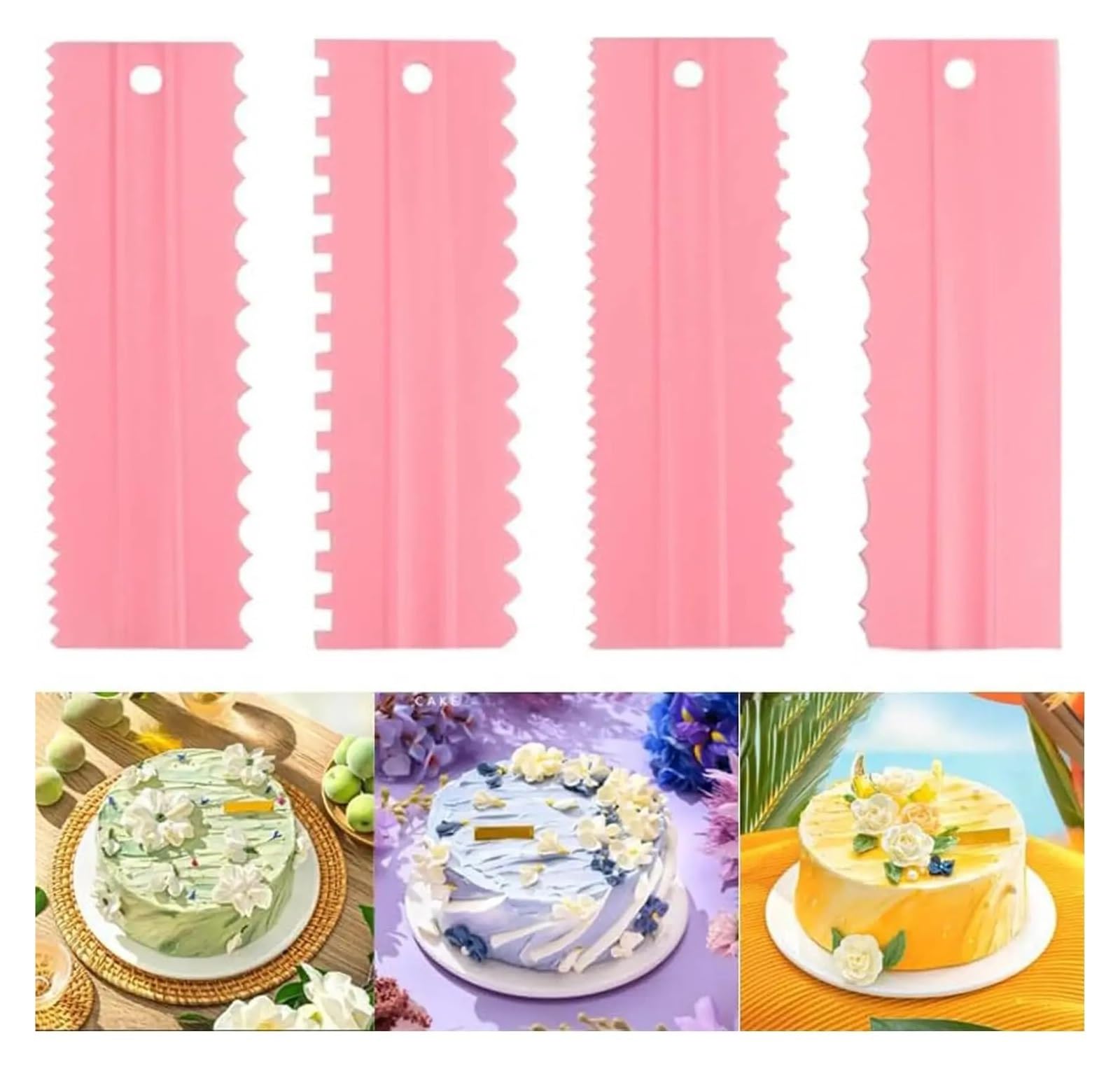 4Pcs Raschietto Torta di Plastica Strisce Bordo Lato Modello Crema Decorazione Pettine FAI DA TE Strumenti di Cottura Accessori