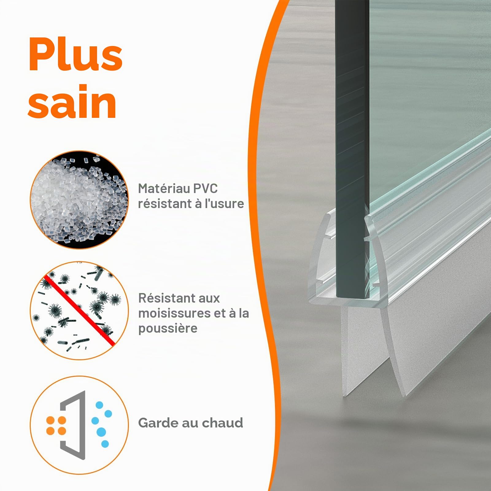 Joints d'étanchéité pour Portes de Douche en Verre 80CM, Vitre 5-8 MM, 2 Pièces, Transparent