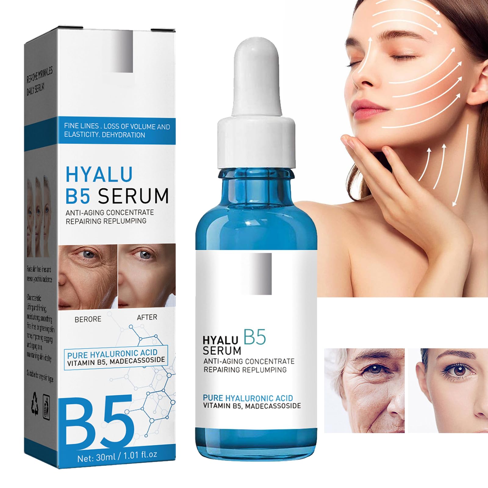 KOAHDE Suero Facial Reafirmante B5,Suero de Ácido Hialurónico Puro,Ácido Hialurónico 2% + B5,Serum Antiarrugas,Suero de Reafirmante Facial,Suero de Colágeno Antienvejecimiento Con Acido Hialuronico