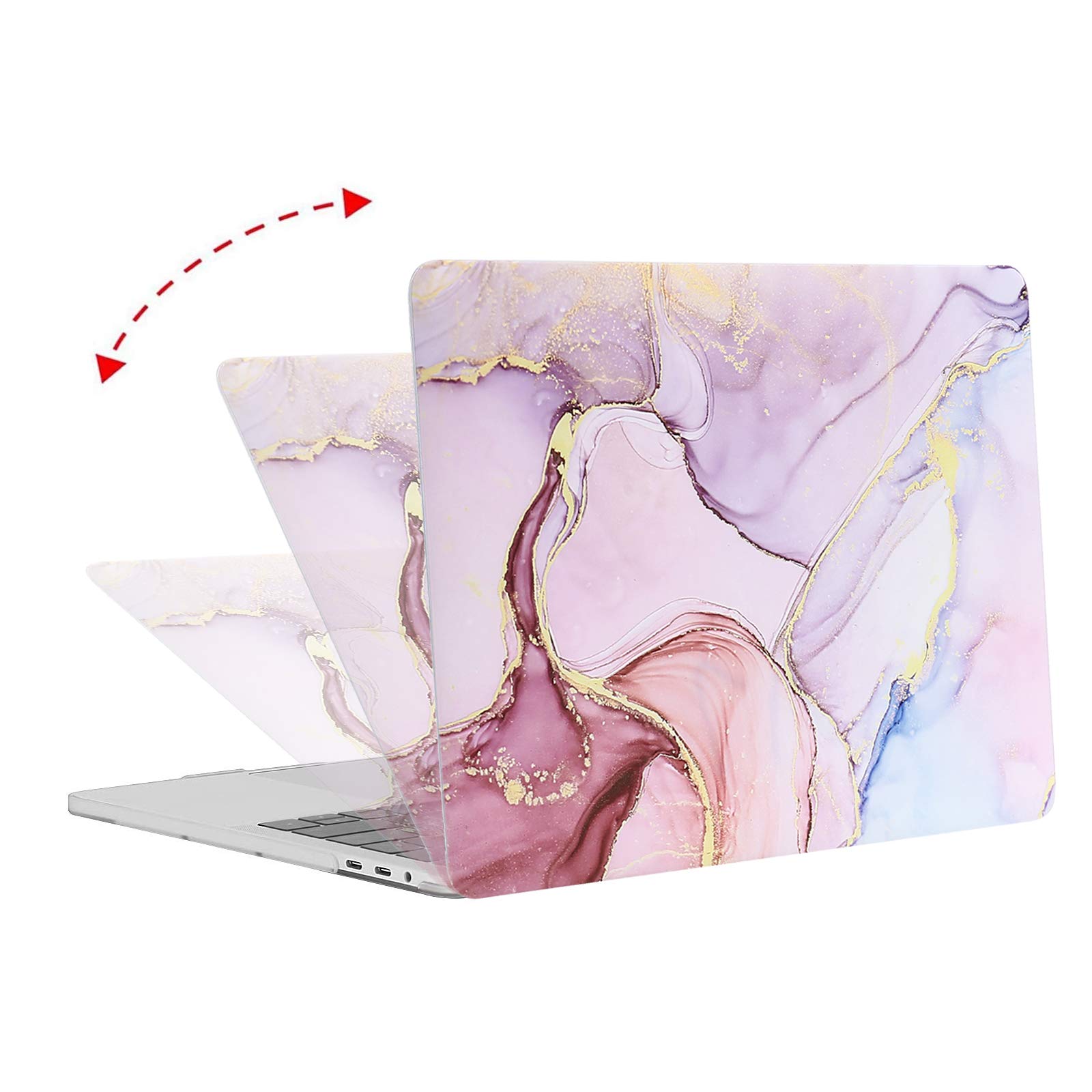 MOSISO Coque Compatible avec MacBook Pro 13 Pouces 2016-2021 Version A2338 M1 A2289 A2251 A2159 A1989 A1706 A1708, Plastique Coque Rigide&Protection Clavier&Protecteur d'écran, Marbre MO-MBH216, Rose