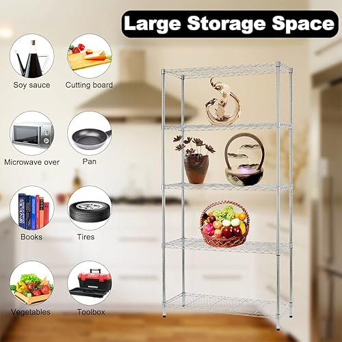 Miniatura 8 de Estantes de almacenamiento, estantería de alambre de 5 niveles y 1250 libras de capacidad, organizador de estantes de metal NSF, altura ajustable,