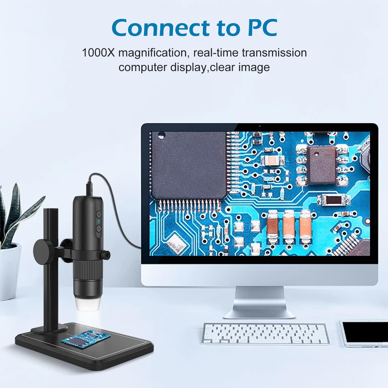 Microscopio WiFi con soporte profesional, CEIEVER WiFi Digital Microscopio Cámara 50-1000X Microscopio Digital USB Microscopio para iPhone Android PC Microscopio Portátil para Adultos y Niños