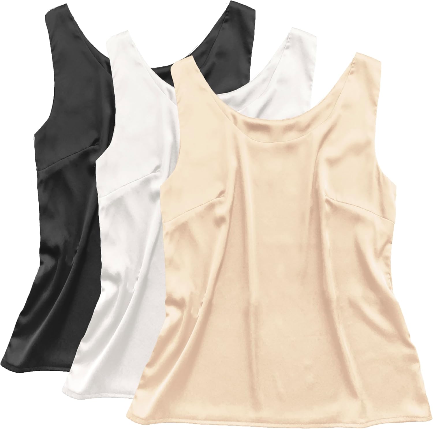 Wantschun Womens Silk Satin Tank Tops Summer Fall Tank Shirt Round Neck Sleeveless Blouse Camisole