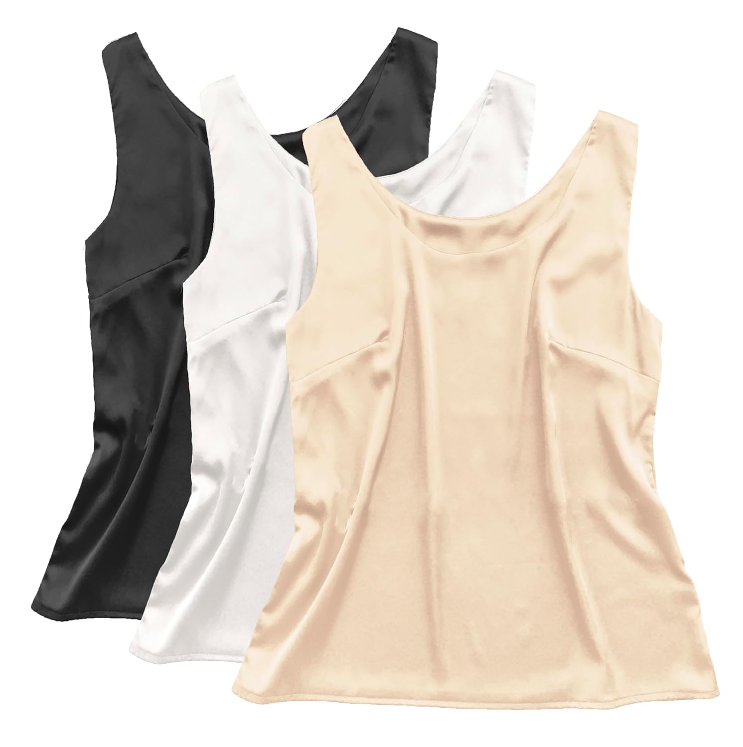 Wantschun Womens Silk Satin Tank Tops Summer Fall Tank Shirt Round Neck Sleeveless Blouse Camisole