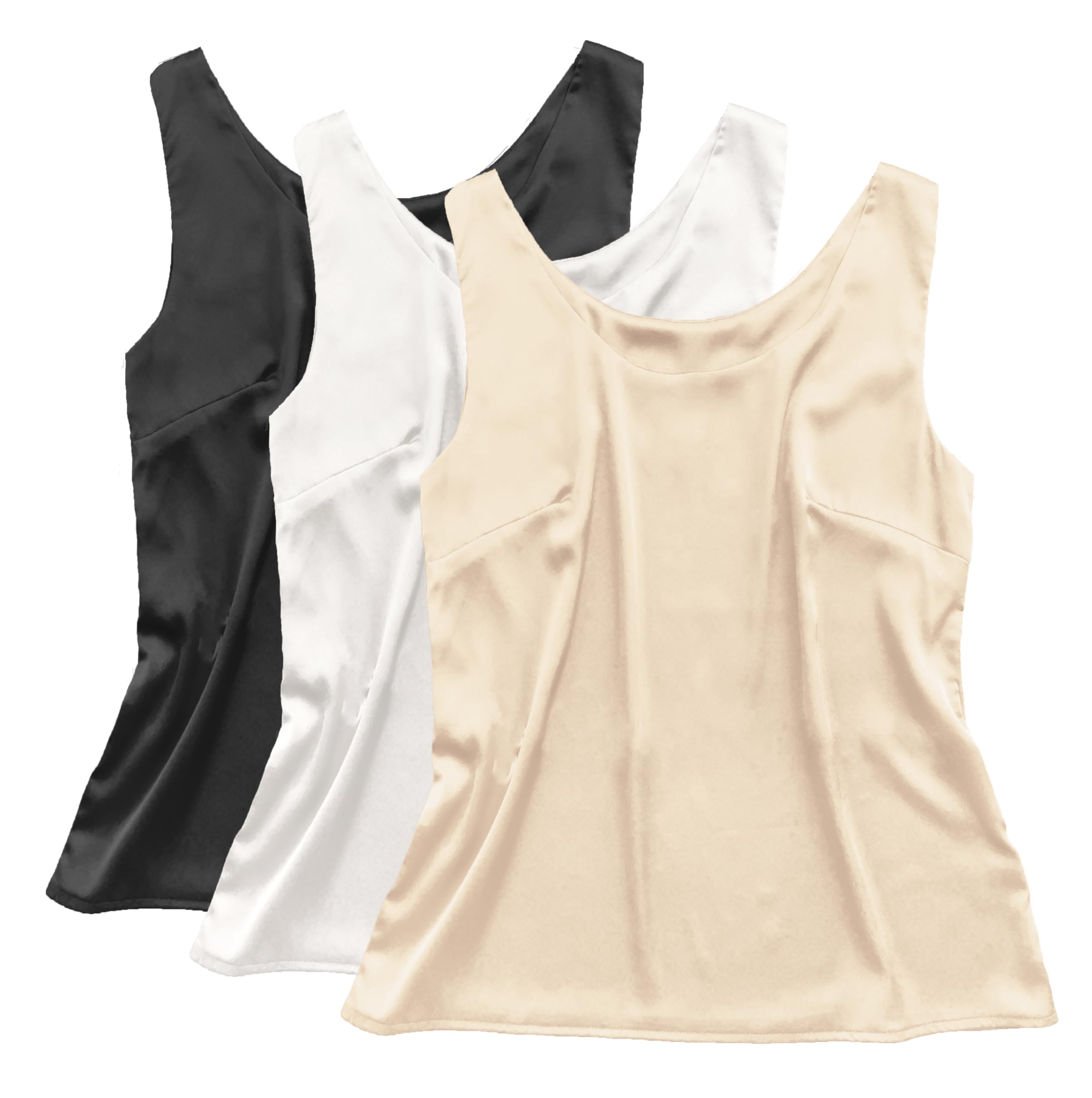 Wantschun Womens Silk Satin Tank Tops Summer Fall Tank Shirt Round Neck Sleeveless Blouse Camisole