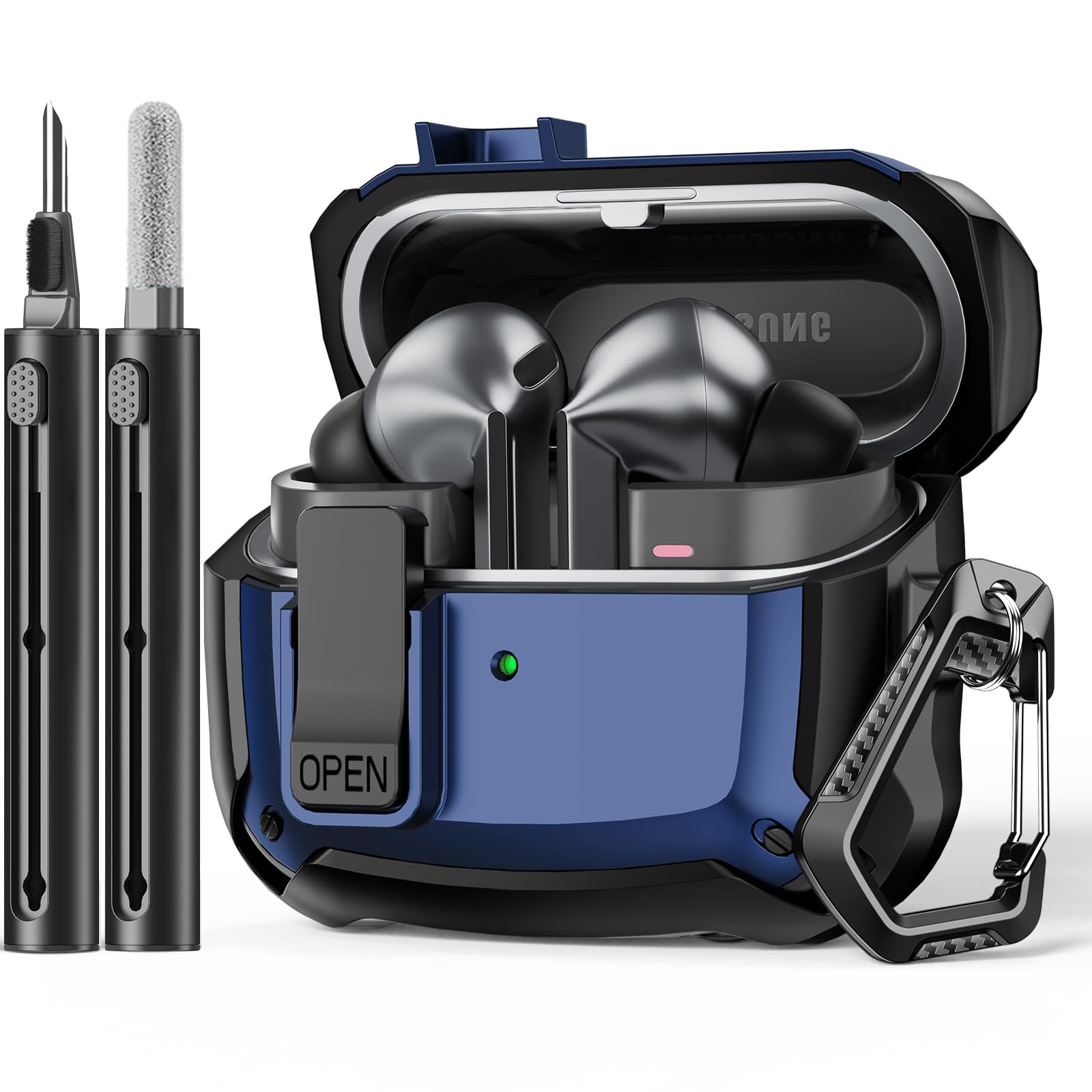 Compatible with Samsung Galaxy Buds 3 Case & Galaxy Buds 3 Pro Case,Full Body Shockproof Hard Shell Protection Design,with Secure Lock Clip & Cleaning kit -Blue