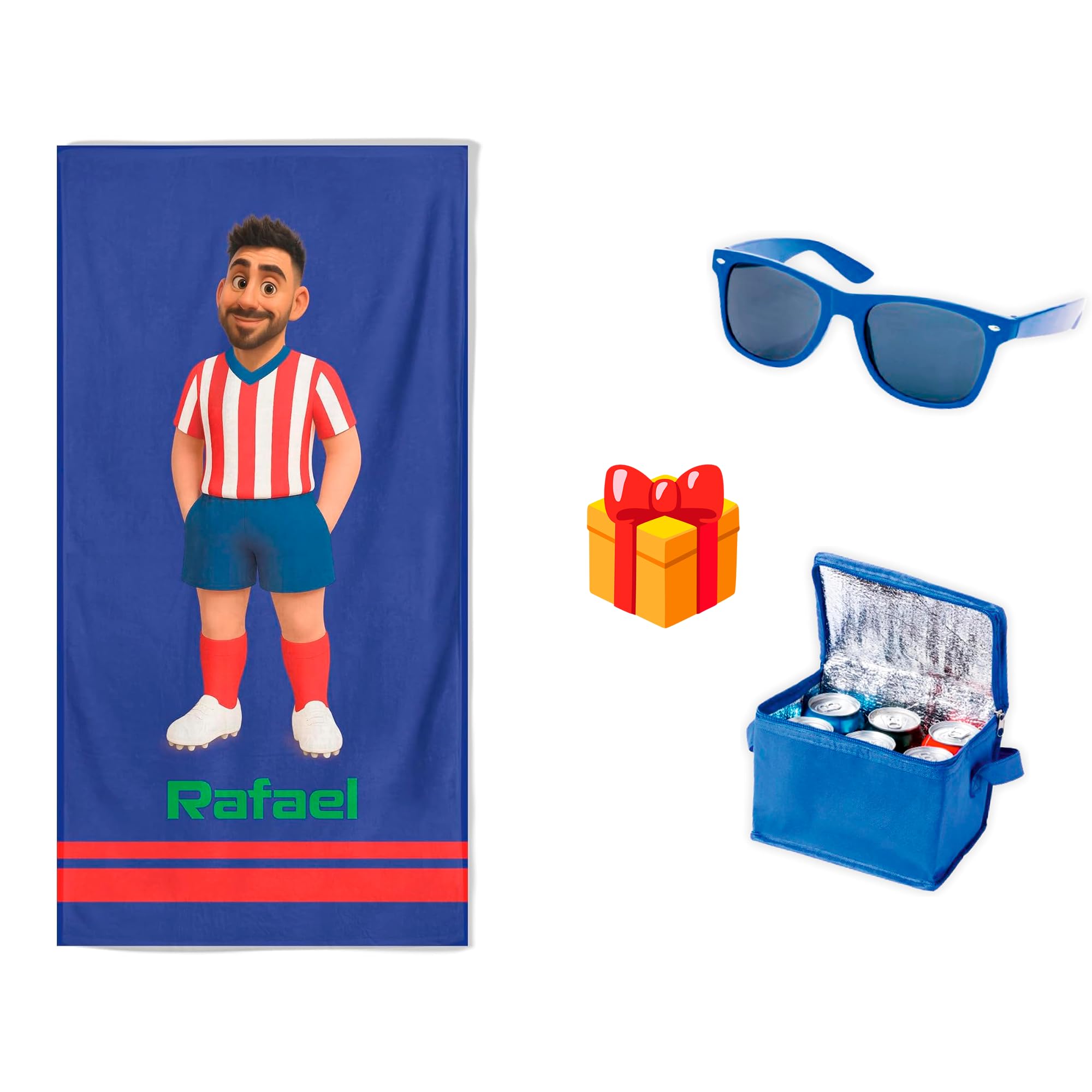 Pla Pla Pla Personalised Blanket with Your Face and Name – Blue and Red Team Design | Original Gift for Footballers | Lightweight and Soft Blanket Fridge and Sunglasses Gift