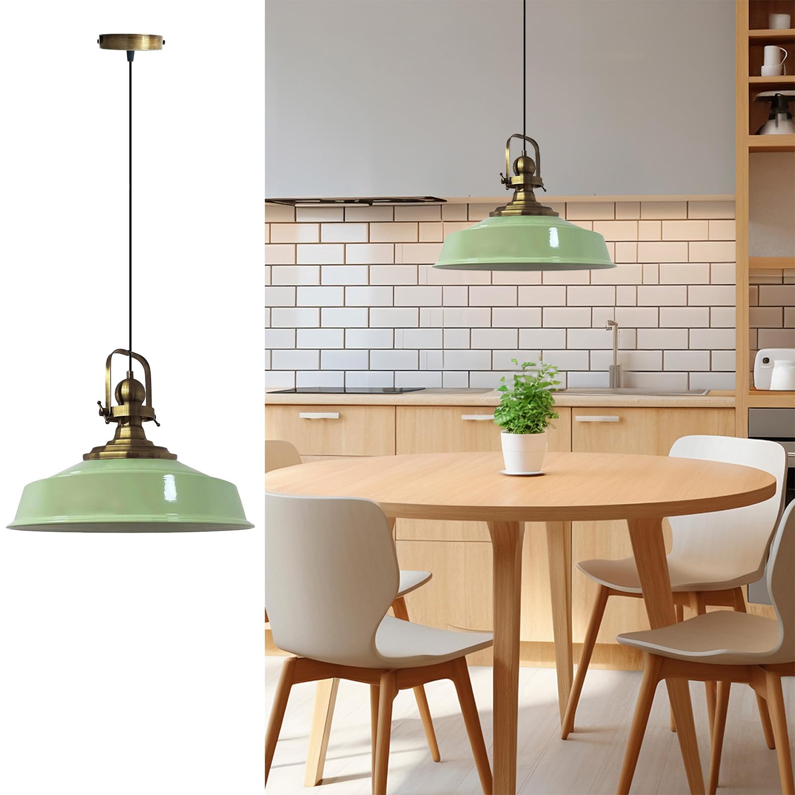 bamyum Asletl Lampada a Sospensione Industriale Vintage 41 cm Diametro, Lampadario Cucina Vintage, Lampadari Tavolo da Pranzo, Lampadario Camera da Letto Soggiorno, Lampada a Sospensione Menta Cucina