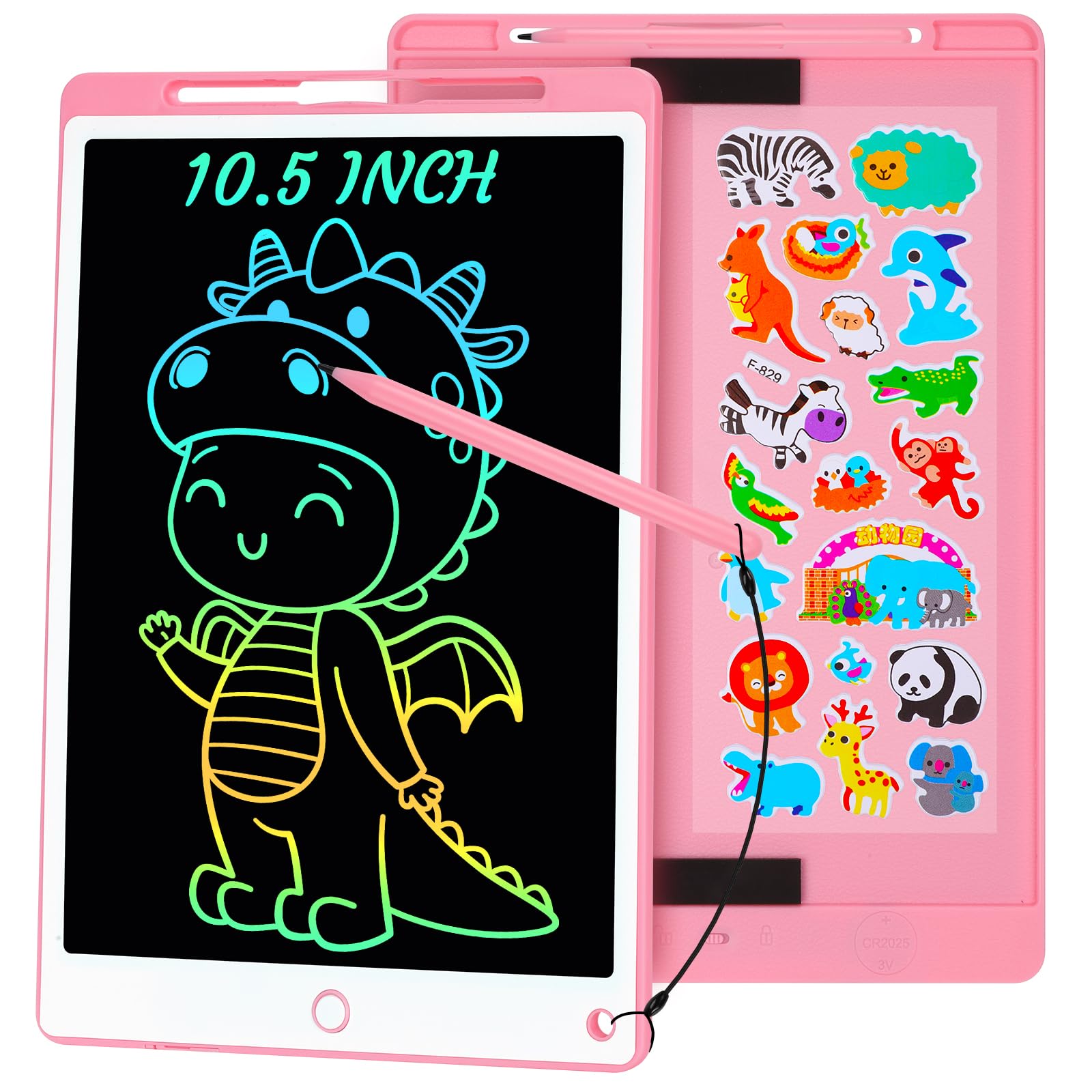 Tablette Dessin Enfant 10.5 Pouces Écriture LCD avec Bouton Suppression Interrupteur Verrouillage Rose