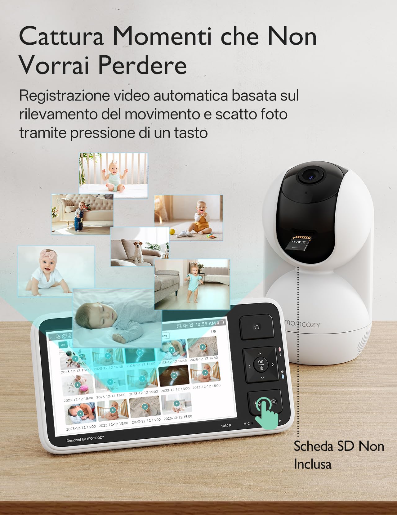 momcozy BM03S Baby Monitor Senza WiFi Portata 500m, 5,5" 1080P, 5800mAh | VOX, Connessione FHSS privata, zona sicura, rilevamento movimento, visione notturna, audio a due vie