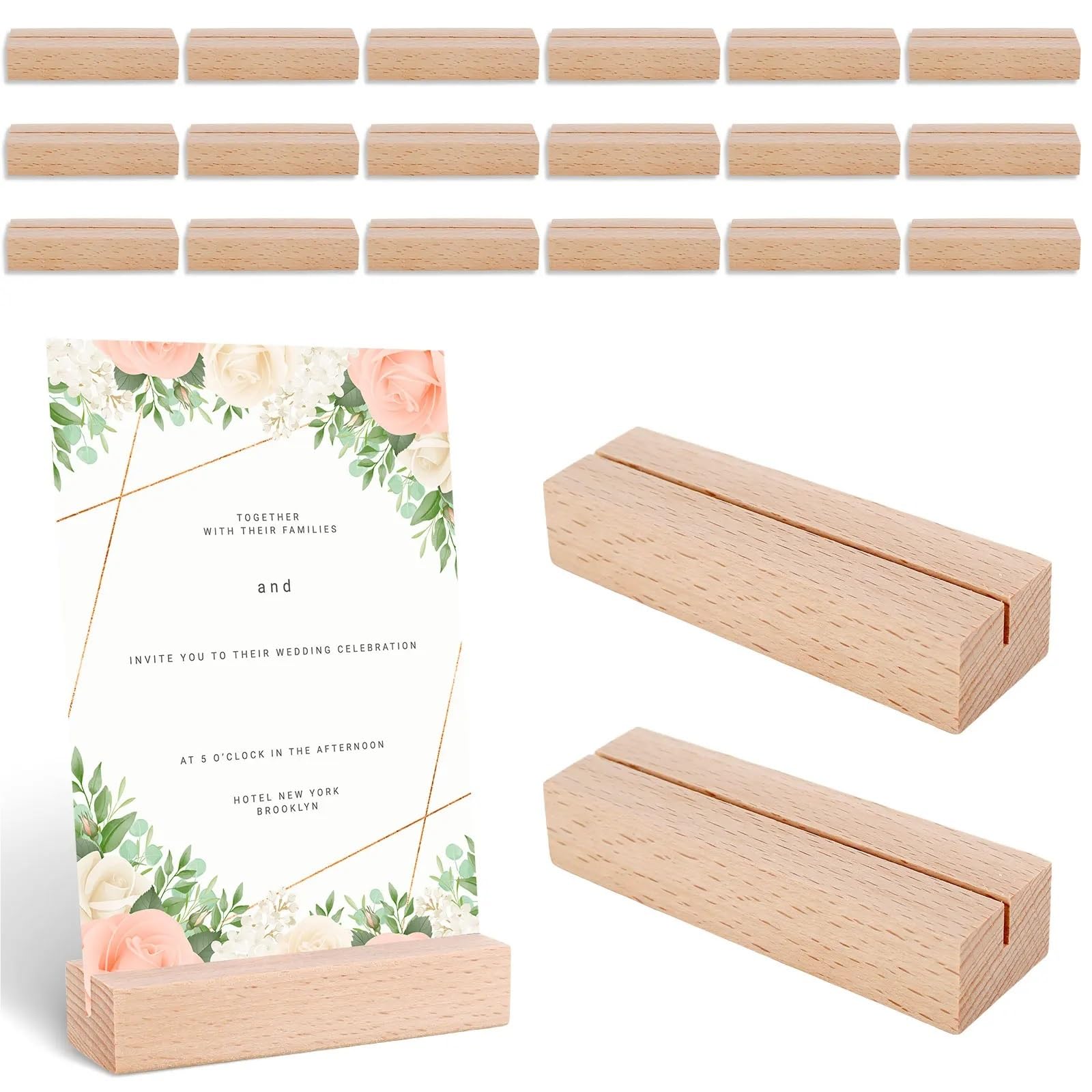 Tischkartenhalter aus Holz, 20 Stück, Tischkartenständer, Naturholz, Schilderhalter für Hochzeitstisch, Namensnummer, Bilder