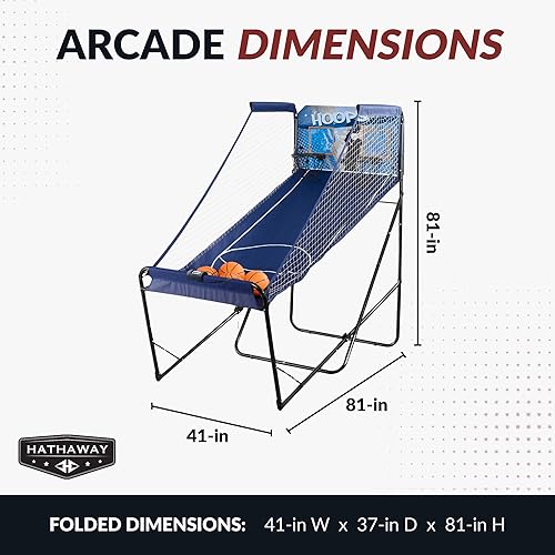 Miniatura 2 de Hathaway Hoops Juego de arcade de baloncesto dual con puntuación digital electrónica y temporizador, fácil de plegar para almacenamiento, 7 bolas y
