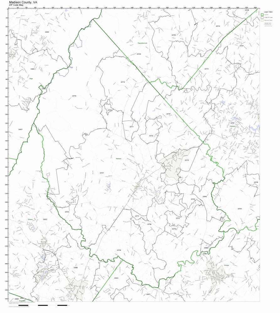 Madison County, Virginia VA ZIP Code Map Not Laminated