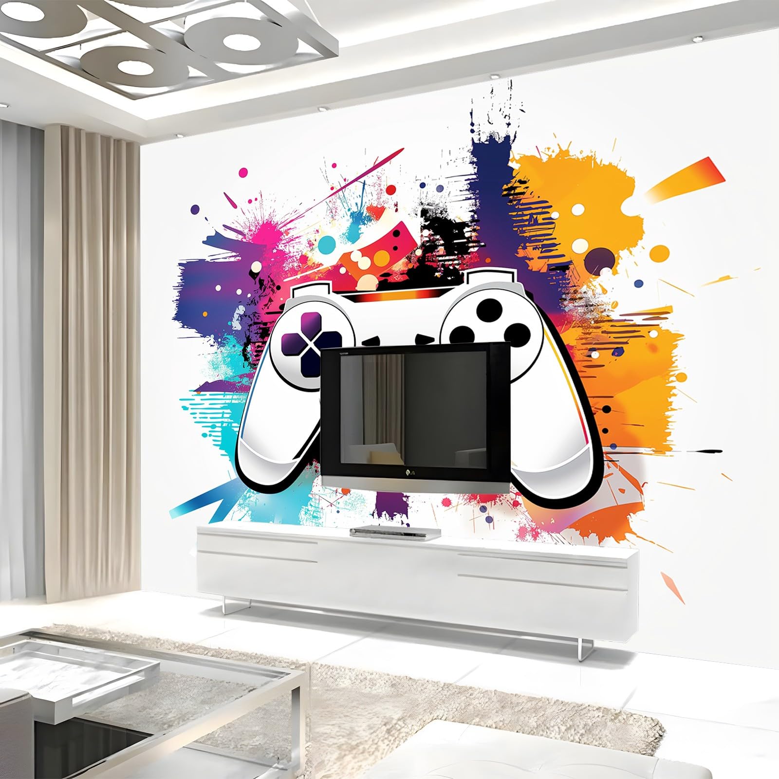 Papel pintado 3D para dormitorio de niños y niños, papel pintado 3D, controlador de juegos, graffiti blanco, habitación de niños, adolescentes, póster 3D, decoración de pared, habitación temática,