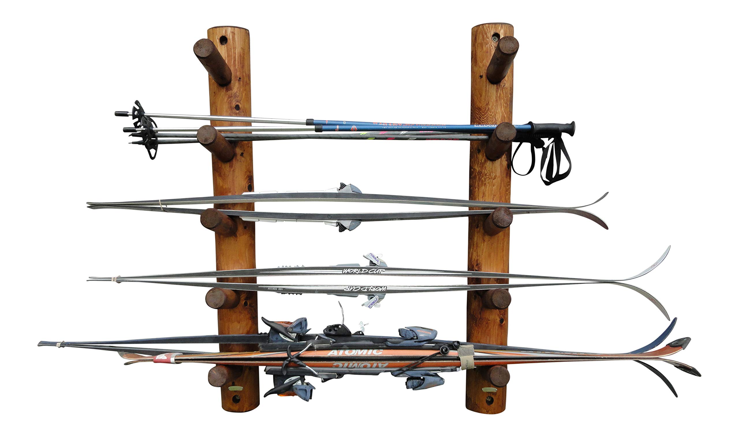Log Kayak Rack - 10-Slot Wall-Mounted Rack, Ski Storage Rack for Garage Outdoor Ski Wall Mount, Ski Holder Ski Organizer, Indoor Horizontal Ski Storage, Wall Mounted Ski Rack for Garage - Canyon Brown