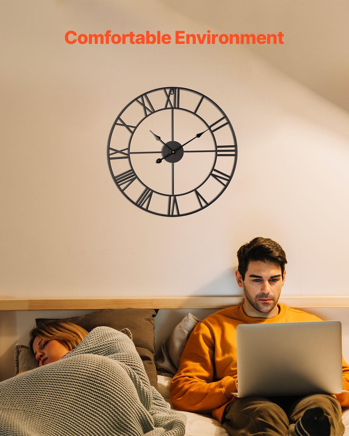 VEVOR Reloj de pared grande, reloj de pared de 24 pulgadas, números romanos, funciona con pilas, silencioso, clásico, decorativo, redondo, para sala de estar, dormitorio, oficina, cocina, comedor,
