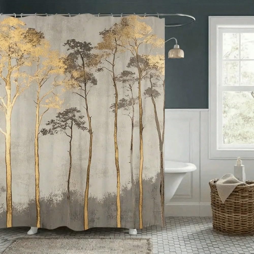 GLKSDLPO Elegant Beige And Golden Leaves Shower Curtain - Multiple, 2D Flat Pattern Print Design For Modern Bathrooms(170x210cm/67x83in(WxH)