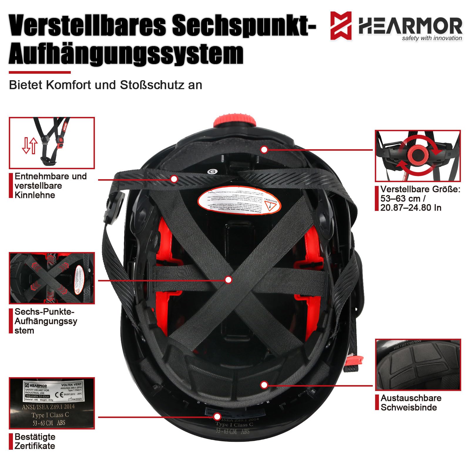 HEARMOR VOLTEK CE EN397 Zertifizierter Industrieschutzhelm mit LED-Kopflampe + Visier & Gehörschutz | Für Forstarbeiten, Bauarbeiten & Klettern | Hochwertiger Arbeitshelm mit Belüftung für Erwachsene