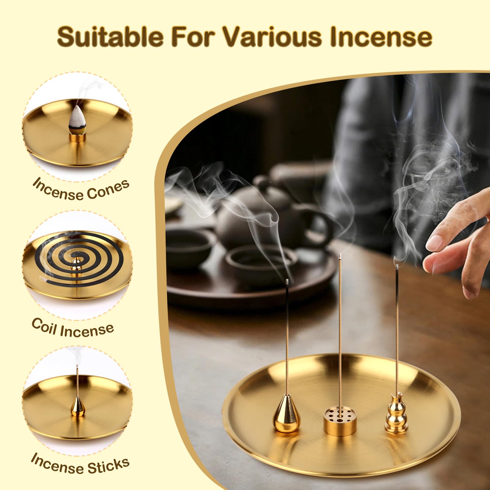 VFANDV 2 Pièces Porte Encens, 3 En 1 & 4 En 1 Bruleur Encens En Laiton Porte Encens Porte D Encens Baton Avec Recuperateur De Ce