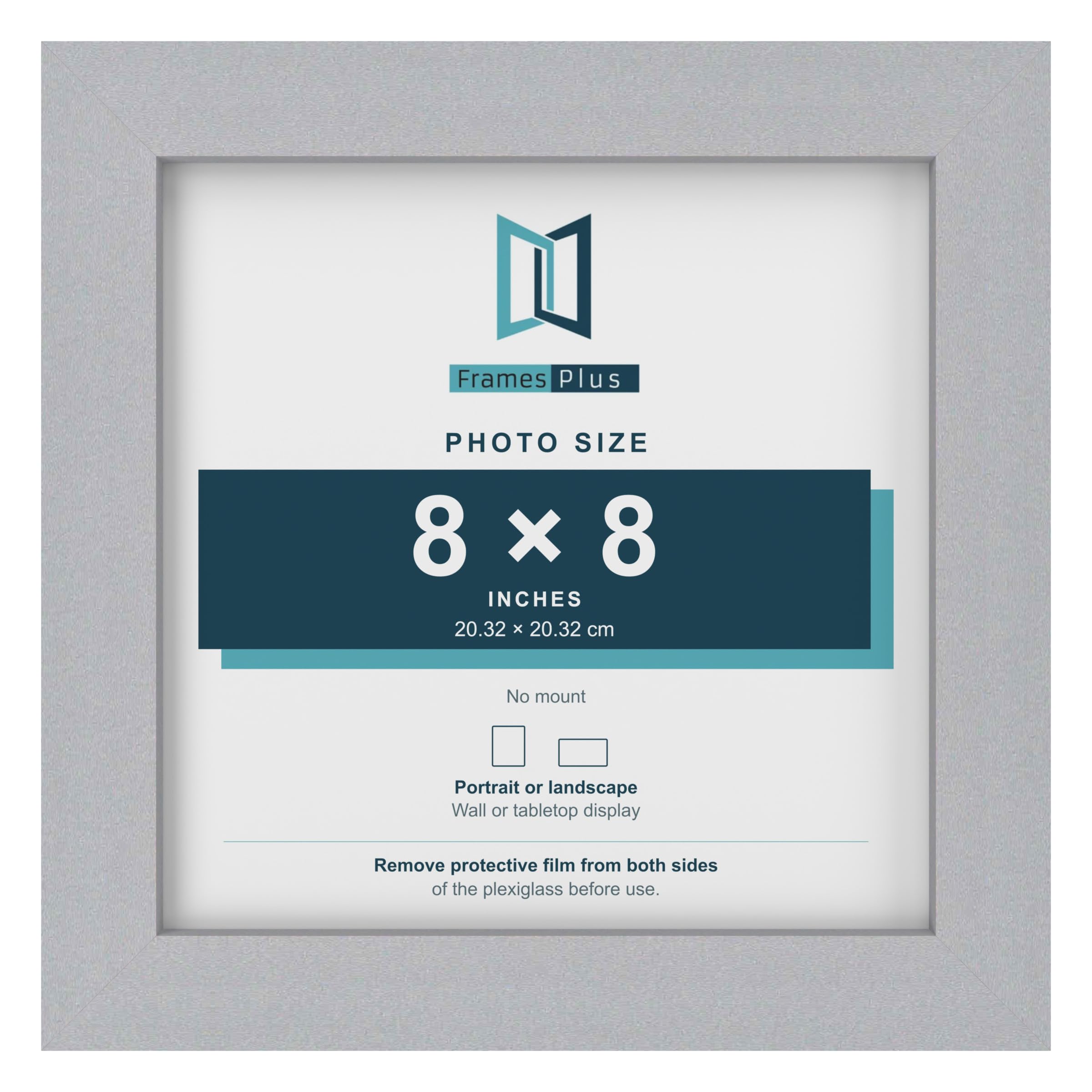 FramesPlus 8x8 Inch Square Picture Frame, Silver, Modern Photo Frame