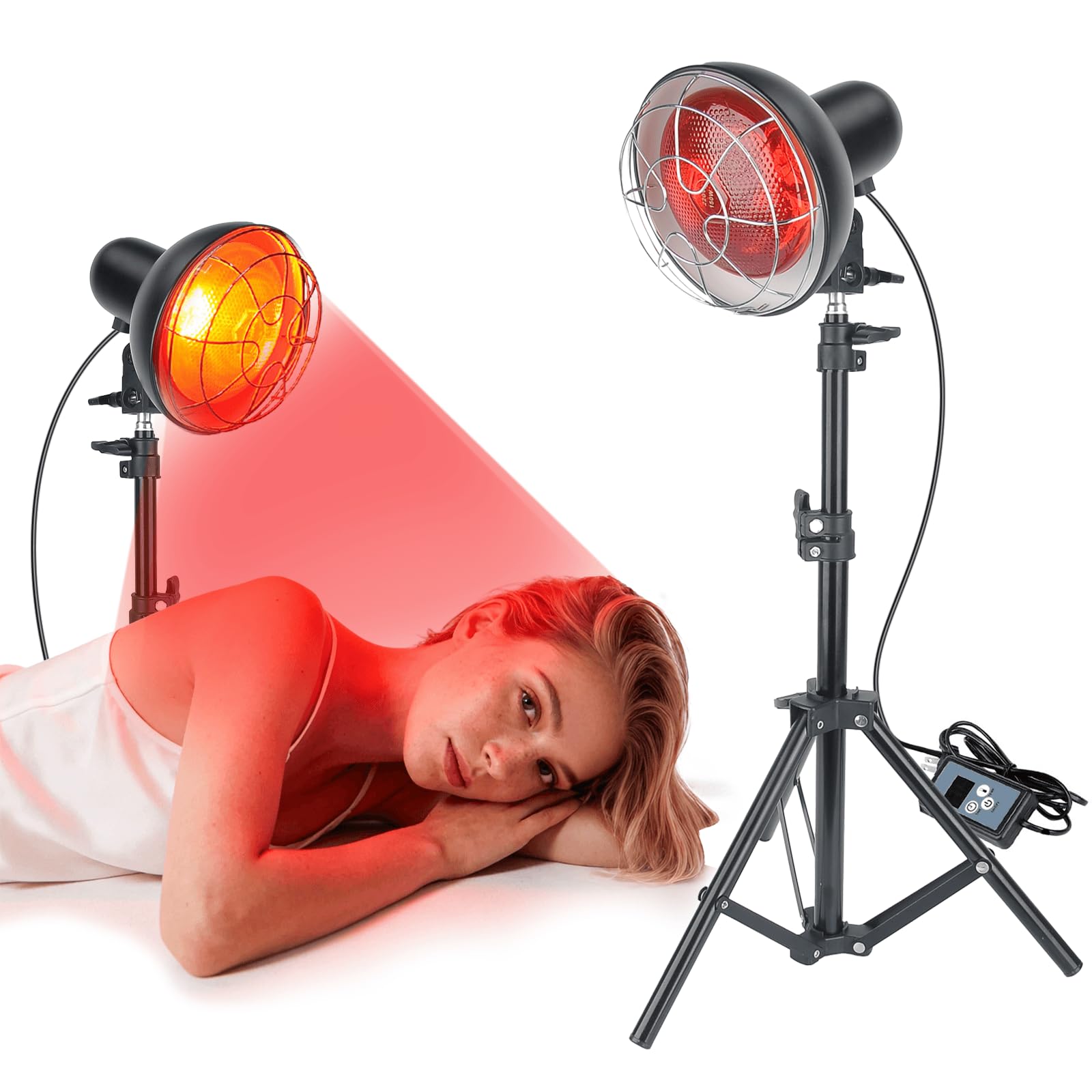 Lámpara infrarroja 150W, temperatura ajustable | Calor 30–60°C, +50% penetración, 10 niveles, temporizador 5–60 min, altura 58–116cm