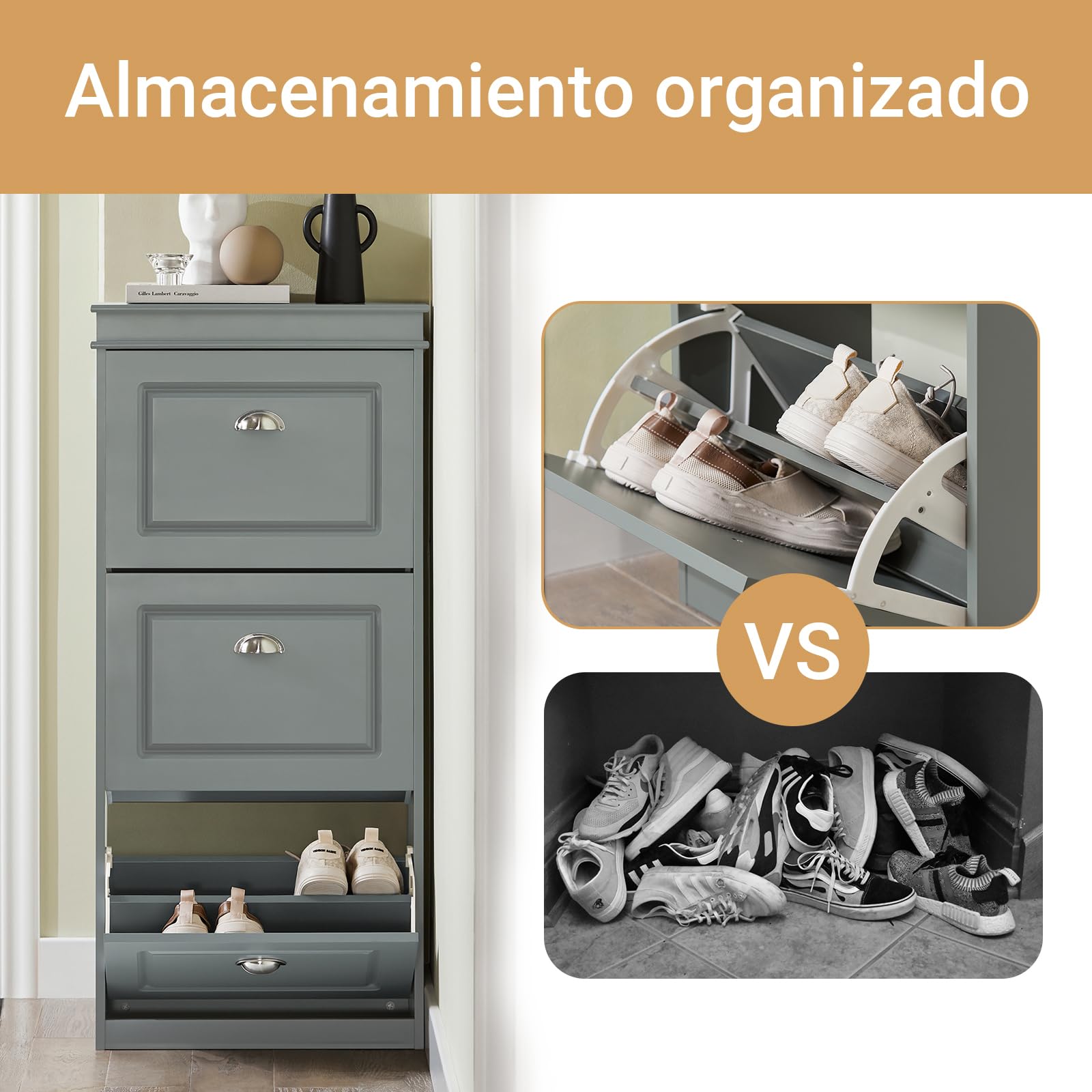SoBuy Zapatero Estrecho para Entrada y Recibidor - Mueble Zapatero Gris con 3 Solapas y Gran Capacidad 53x24x117cm para Pasillo Estrecho, Recibidores, Dormitorio, FSR94-HG