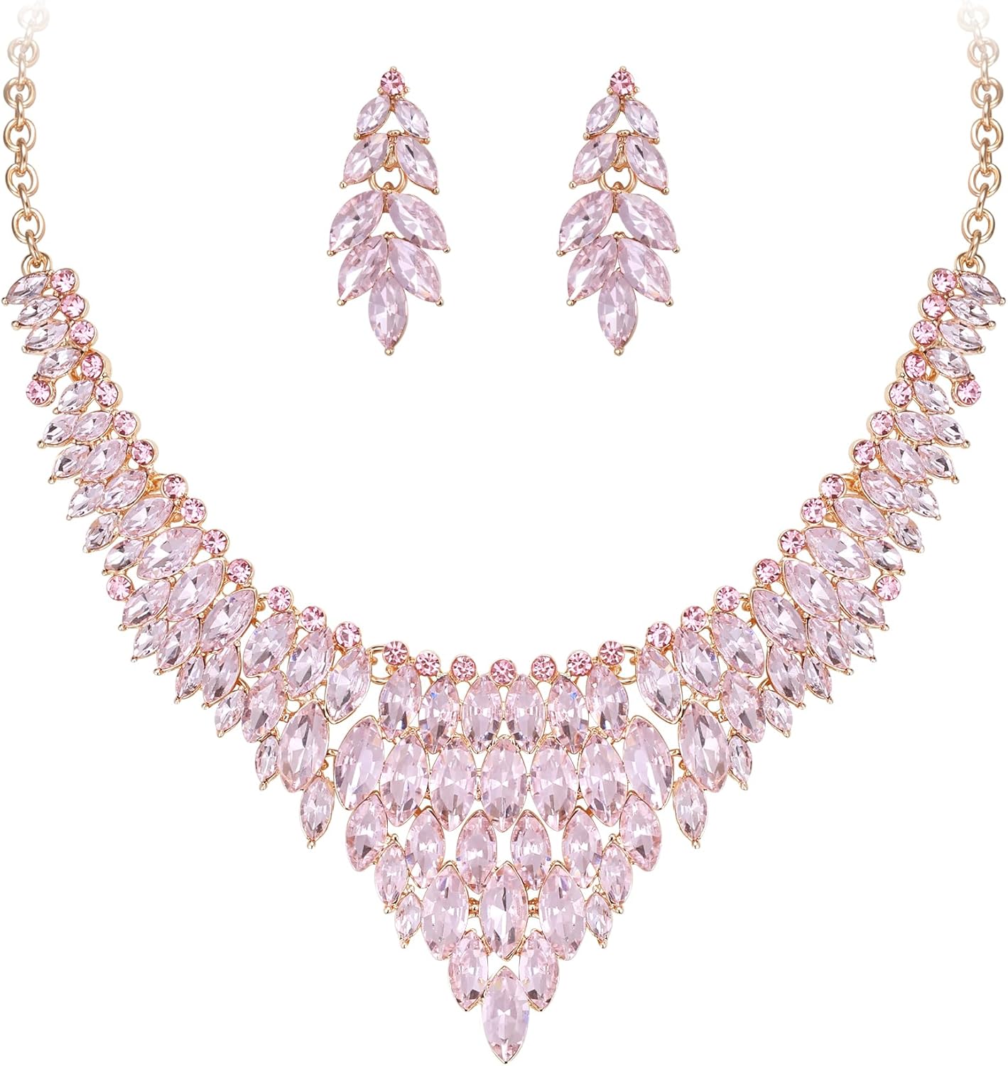 Crysdue Costume Jewelry Set for Women, Stunning Rhinestone Crystal Statement Necklace Chandelier Dangle Earrings Set for Prom Party