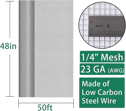 Miniatura 2 de Seboss Paño de hardware de 14 de pulgada de calibre 23 de 48 pulgadas x 50 pies, galvanizado en caliente después de la soldadura, rollo de malla de