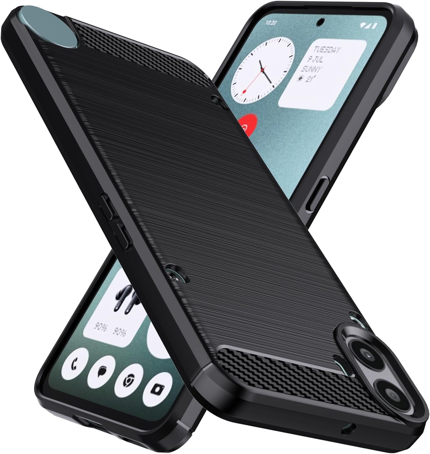 Case Cover for Nothing CMF Phone 1, Brushed and Carbon Fibre Soft Silicone TPU Cover, Anti-Slip, Shockproof Military Grade and Robust for Nothing CMF Phone 1 Cover, Black