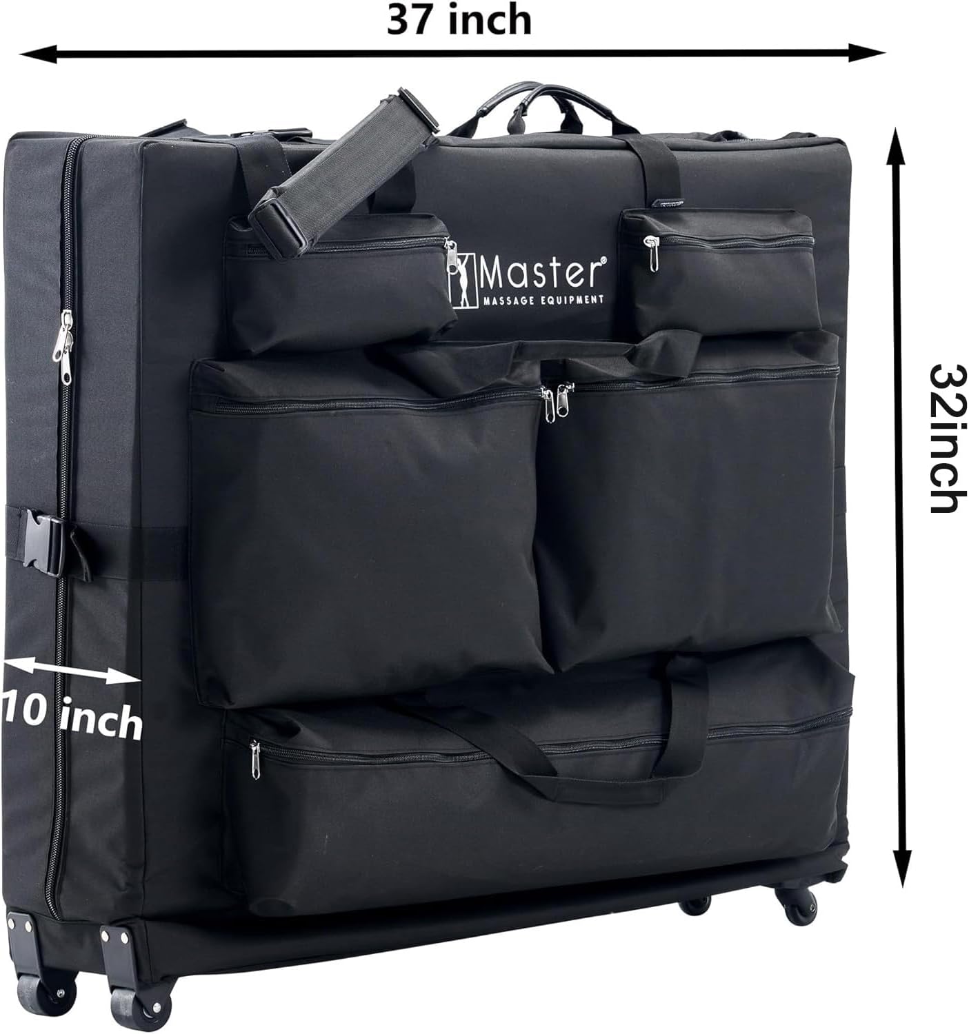 Universal Wheeled Massage Table Carrying Case 32'' - Foldable Massage Bed Bag with Wheels for Easy Transport - Durable Black Case for Folding Massage Tables with Castors (Black with Wheels)