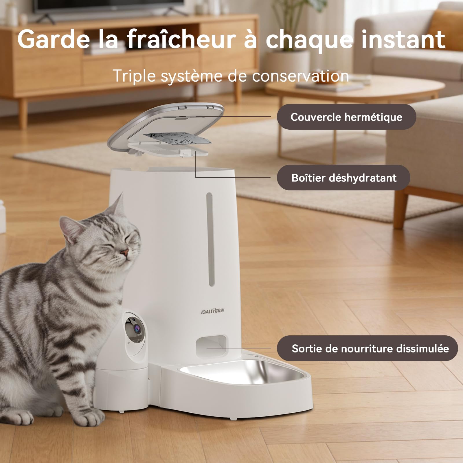 Distributeur Croquettes Chat Automatique 4L avec Caméra HD Amovible, Gamelle Automatique Chien avec Vision Nocturne, 2,4G/5G WiFi Contrôle Via App Tuya, Fonctionnalité IA Améliorée