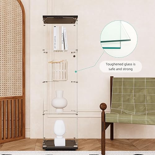 Miniatura 4 de Curio - Vitrina de cristal para coleccionables con puerta, 4 estantes de exhibición, 64.2 pulgadas de alto x 16.9 pulgadas de largo x 14.6 pulgadas