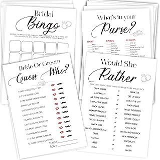 Bridal Shower Games 4 Fun Wedding Games for 25 Guests, Engagement Bachelorette Party Game, Bridal Shower Decorations, Includes Bingo, Would She Rather and Bride & Groom