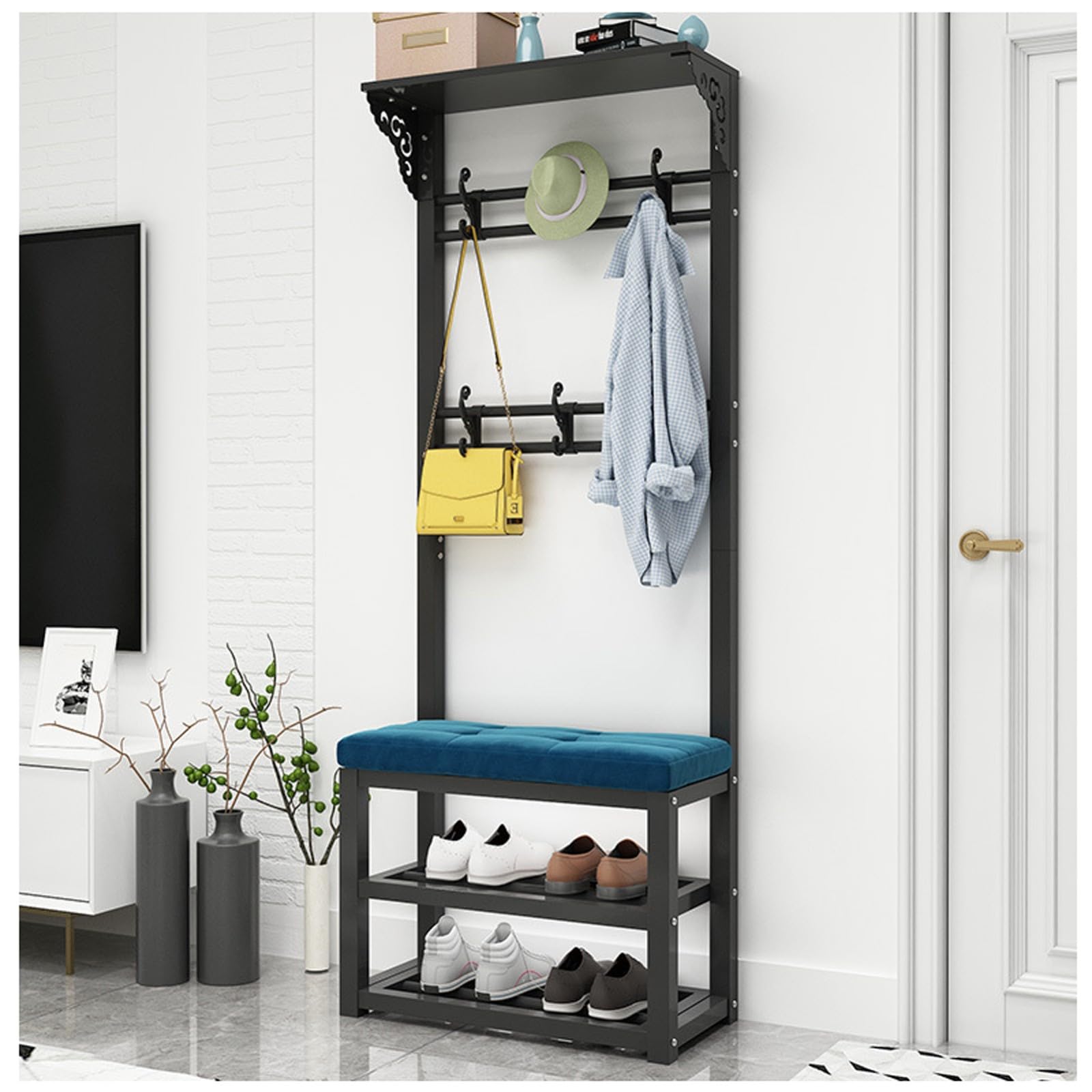 MSHGSKU Multifunctional Shoe Bench with Coat Rack 2 Tier Shoe Shelf nizer for Entryway and Hallway Space Saving Furniture for Living Room 60CM