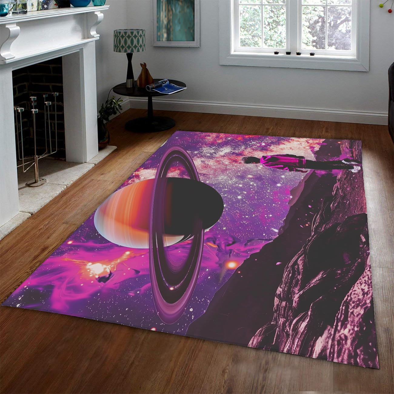 Tapis de sol douillet violet 100x150cm au design ciel étoilé salon