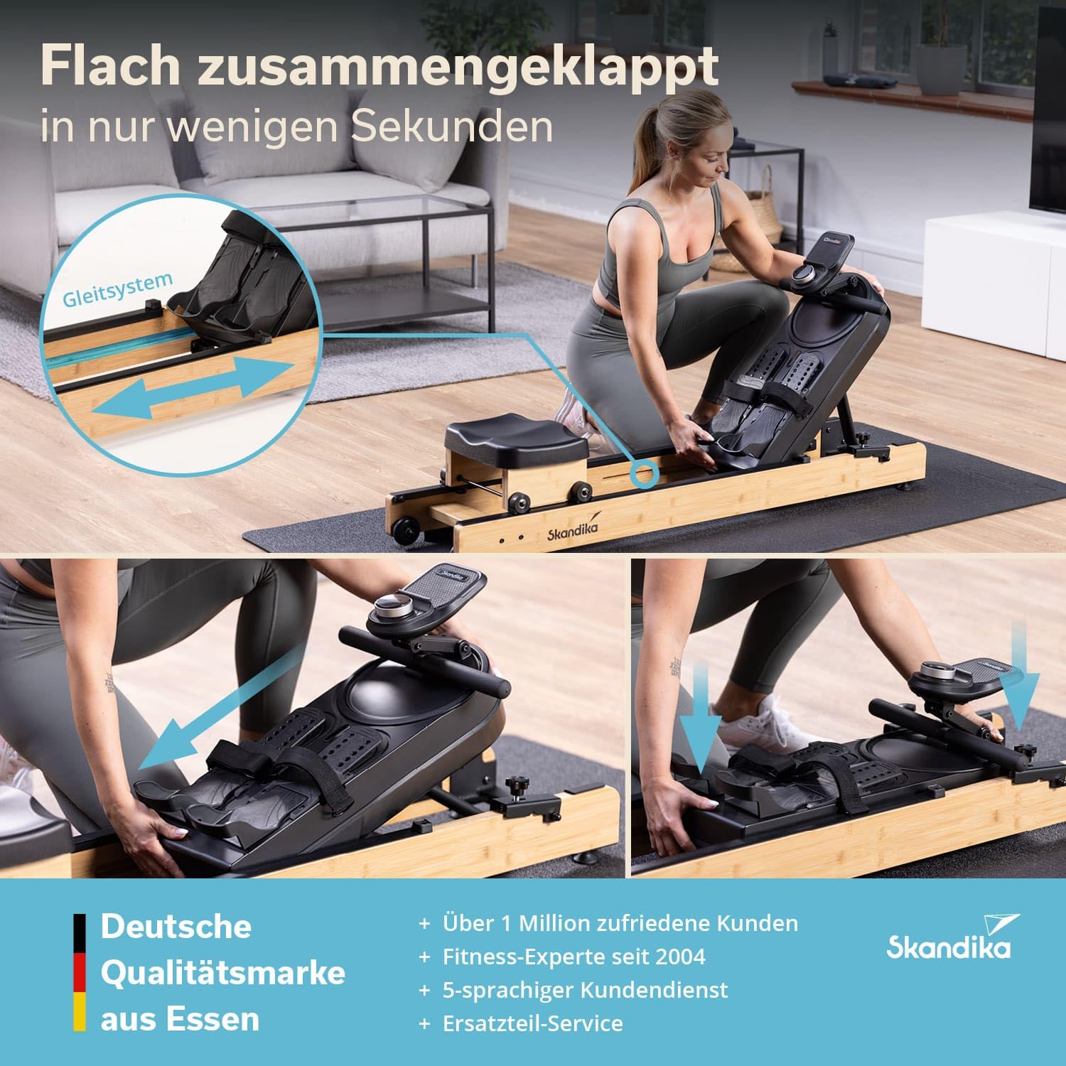 Skandika Vogatore in legno per uso domestico Rovek - Resistenza magnetica con 32 livelli | Sistema con massa volanica da 6 kg - Compatibile con l'app Kinomap - Fino a 195 cm