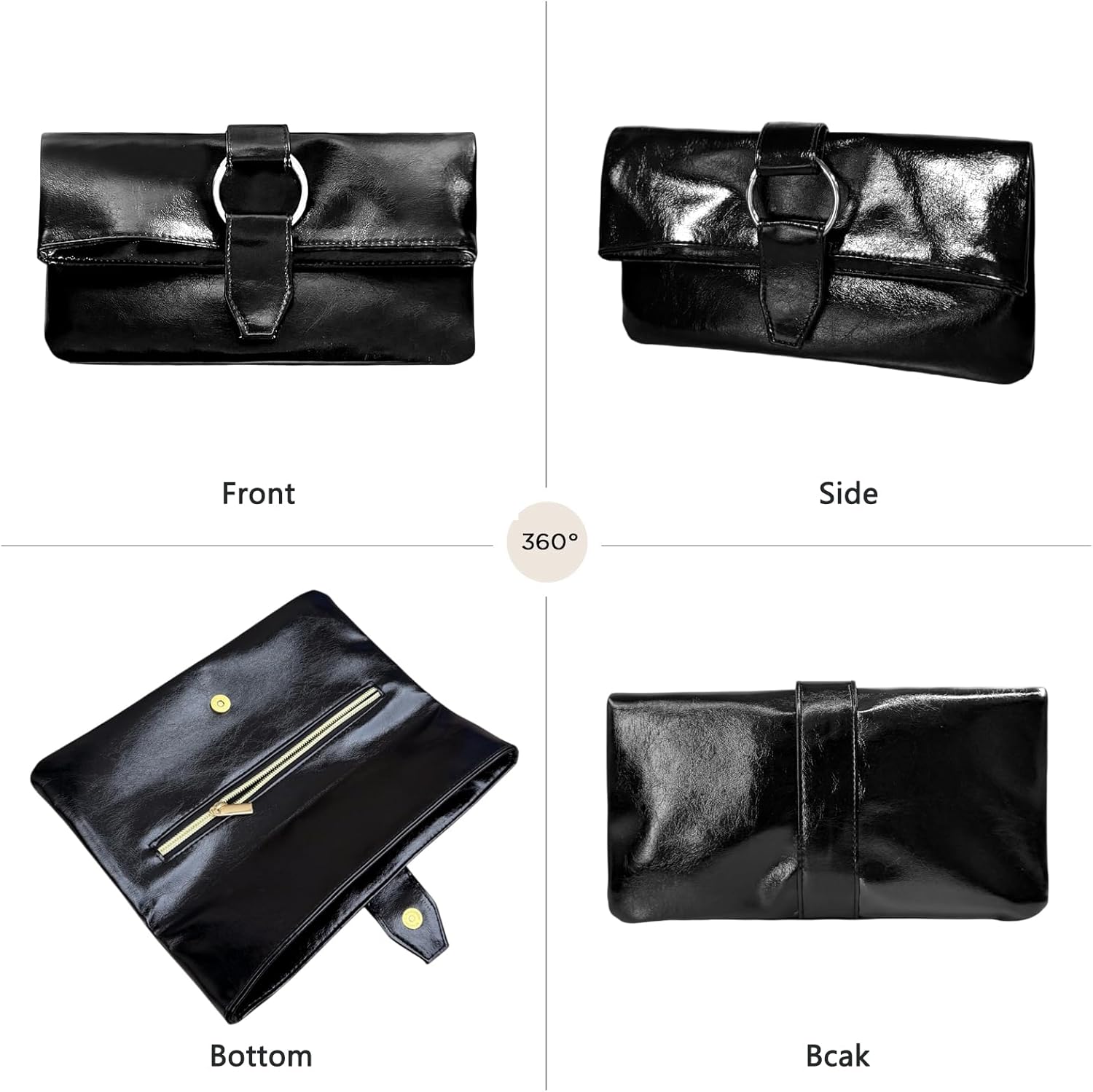 Evening Clutch Bag for Women, Sequin/Patent Leather/Woven PU Leather Clutch with Metal O-Ring Buckle Closure