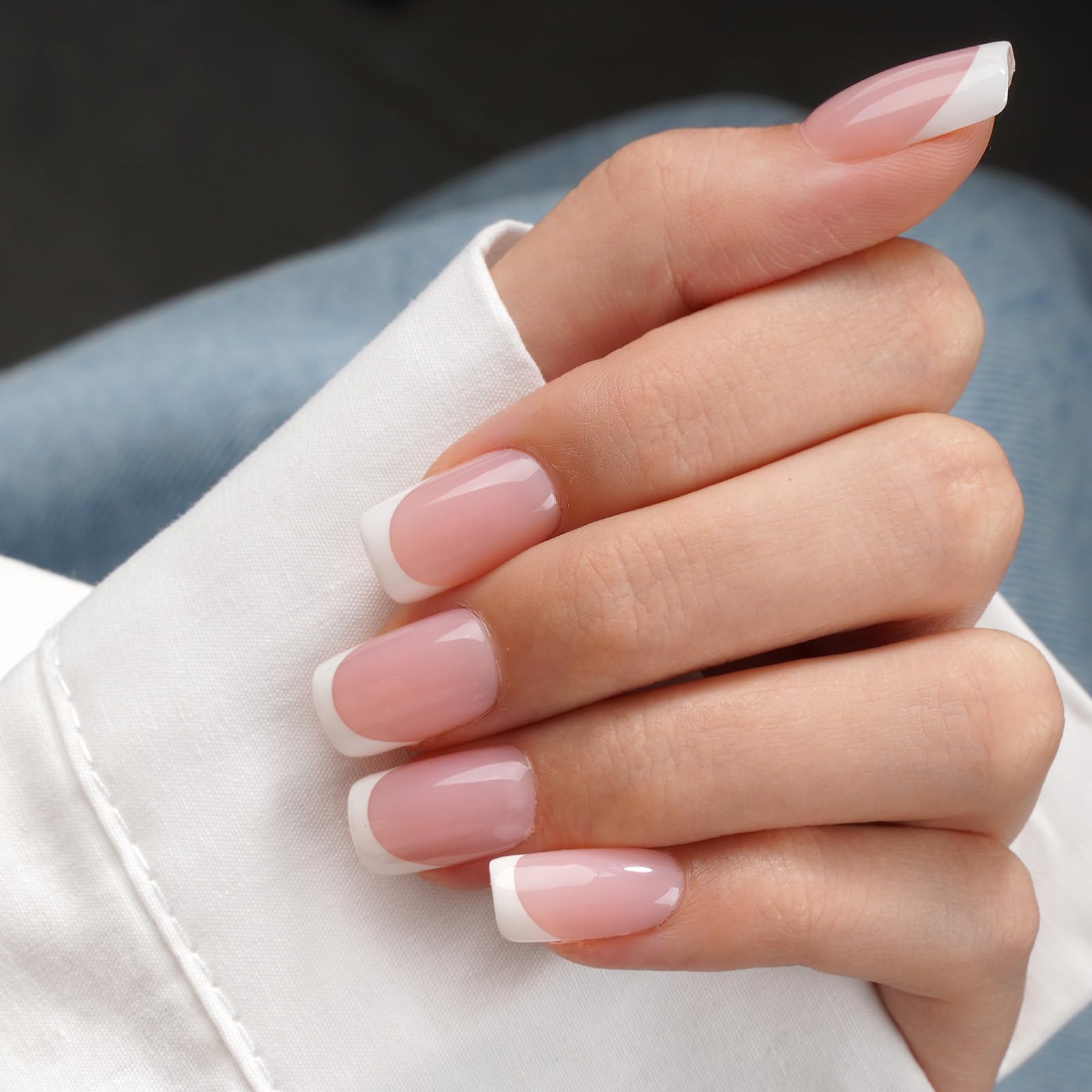 CANVALITE Soft Gel French Tip Nails, 192 Pcs Short Press-on Nails for Women, Flexible Pre-Painted White French Tip Gel Nails, No File Need DIY Manicure Gifts for Women, Glue Not Included