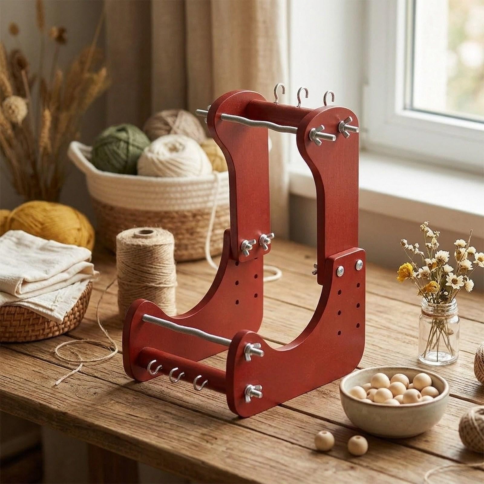 Ergonomischer Und Verstellbarer Perlenwebrahmen Aus Holz, Webrahmen, Armbandherstellungswerkzeug, Tischperlenwerkzeug, Geeignet für, Rot