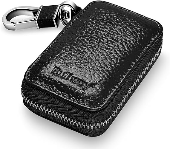 Buffway Car Key case,Genuine Leather Car Key Chain Keychain Holder Metal Hook and