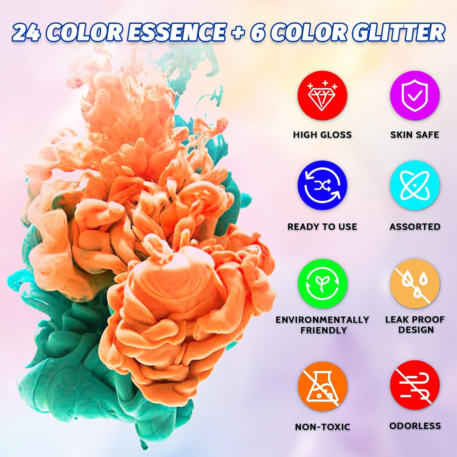 Epoxy Resin Pigment - 24 Colors Liquid Translucent Dye, Highly Concentrated for DIY Jewelry Making, Paint, Craft - 6ml Each, with 6 Colors Resin Glitter