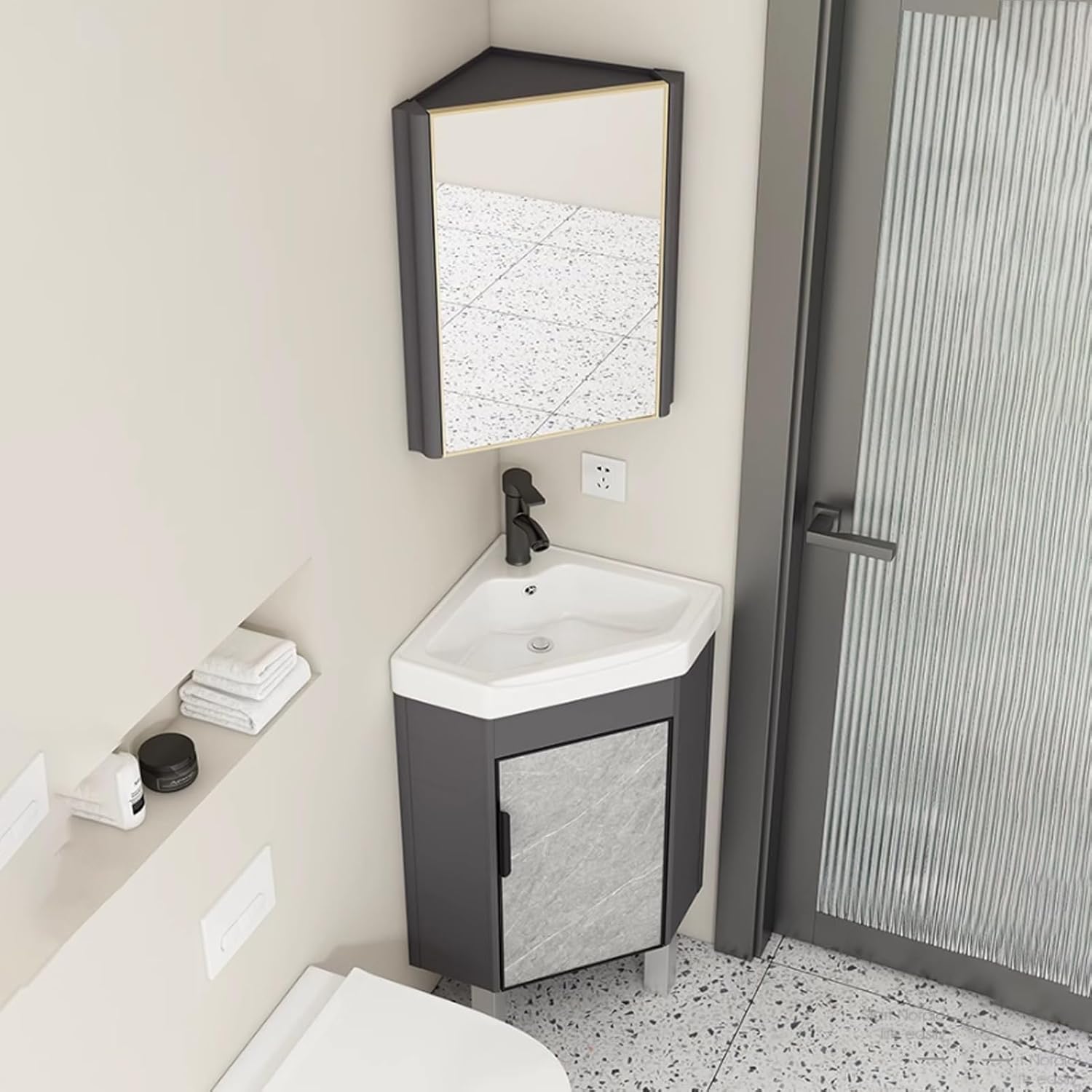 Corner Pedestal Sink,Lavabo D'angle En Céramique,Floor Standing Bathroom Vanity Sink Ceramic Wash Basin, Lave Main Gain De Place,évier De Lessive Avec Robinet