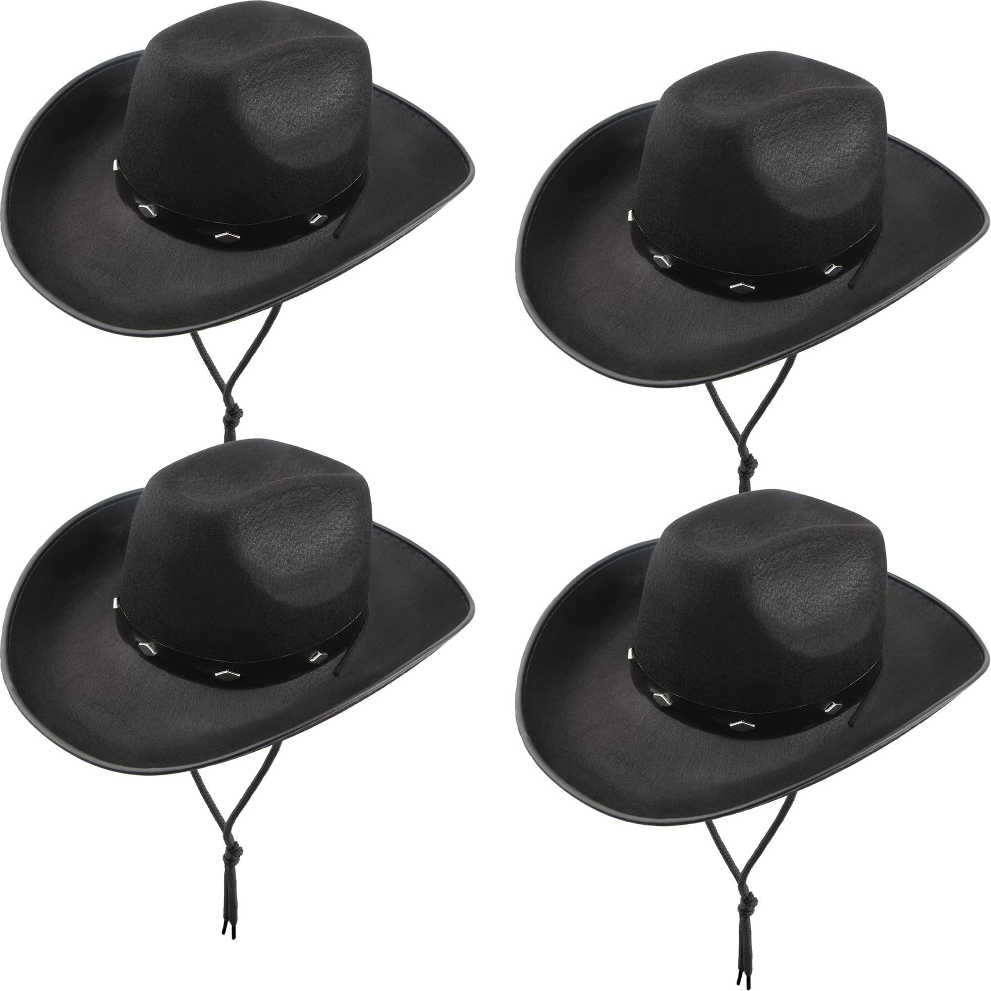 SGBETTER 4 Pack Cowboy Hat Felt Studded Western Rodeo Texan Cowboy Cowgirl Hat for Adult (Black)