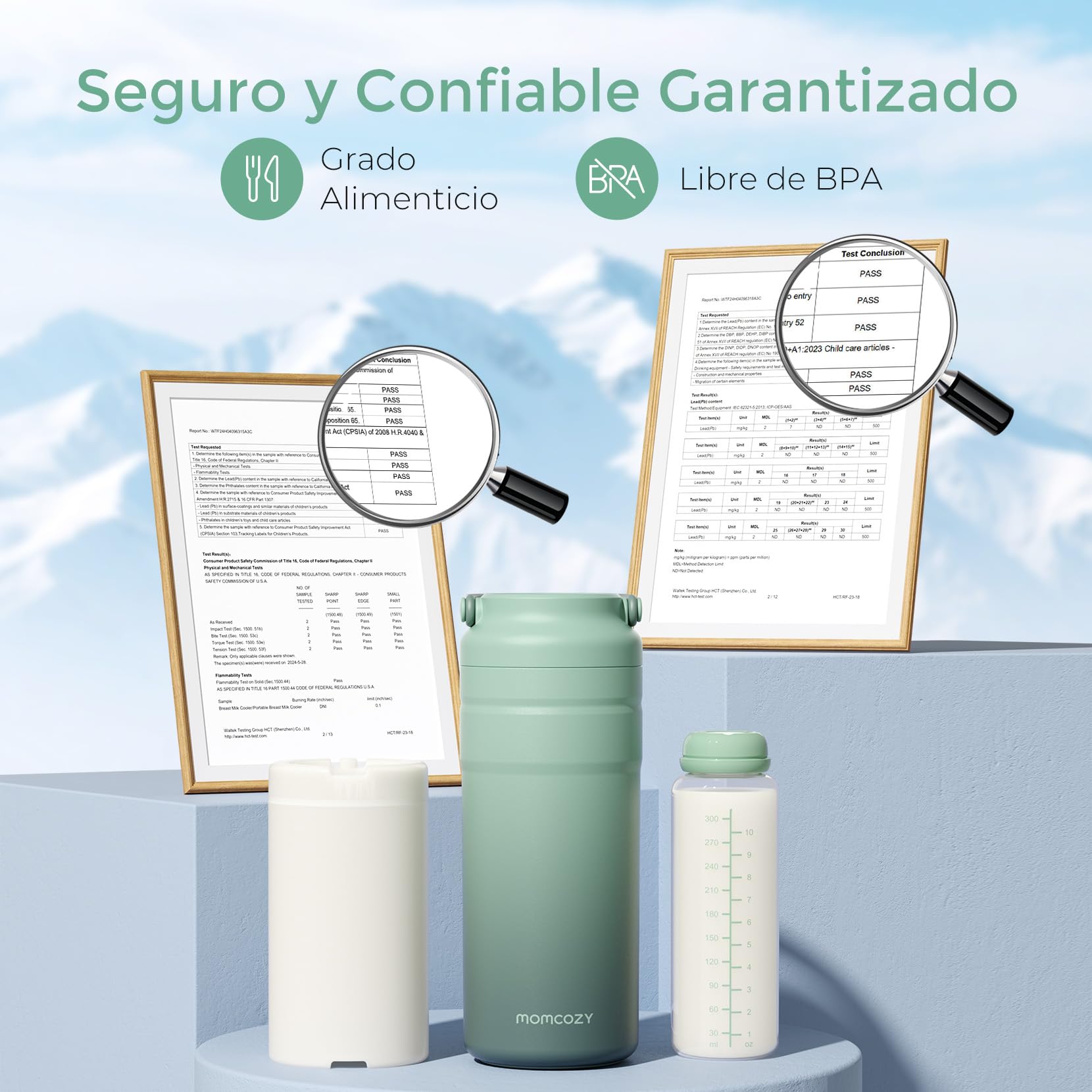 Momcozy Enfriador Portátil de Leche Materna para Uso en Exteriores, 24 h de Refrigeración sin Hielo, Contenedor para Biberones de Leche Materna, 355 ml, a Prueba de Fugas, Mini Nevera Outdoor