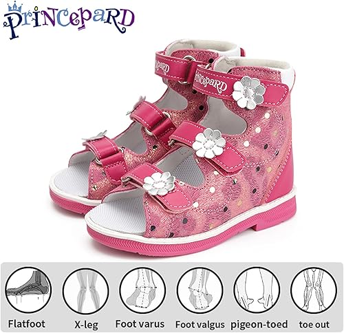 Miniatura 2 de princepard Sandalias ortopédicas para niños pequeños con espalda alta, zapatos correctivos rojos para niñas con soporte de tobillo y arco