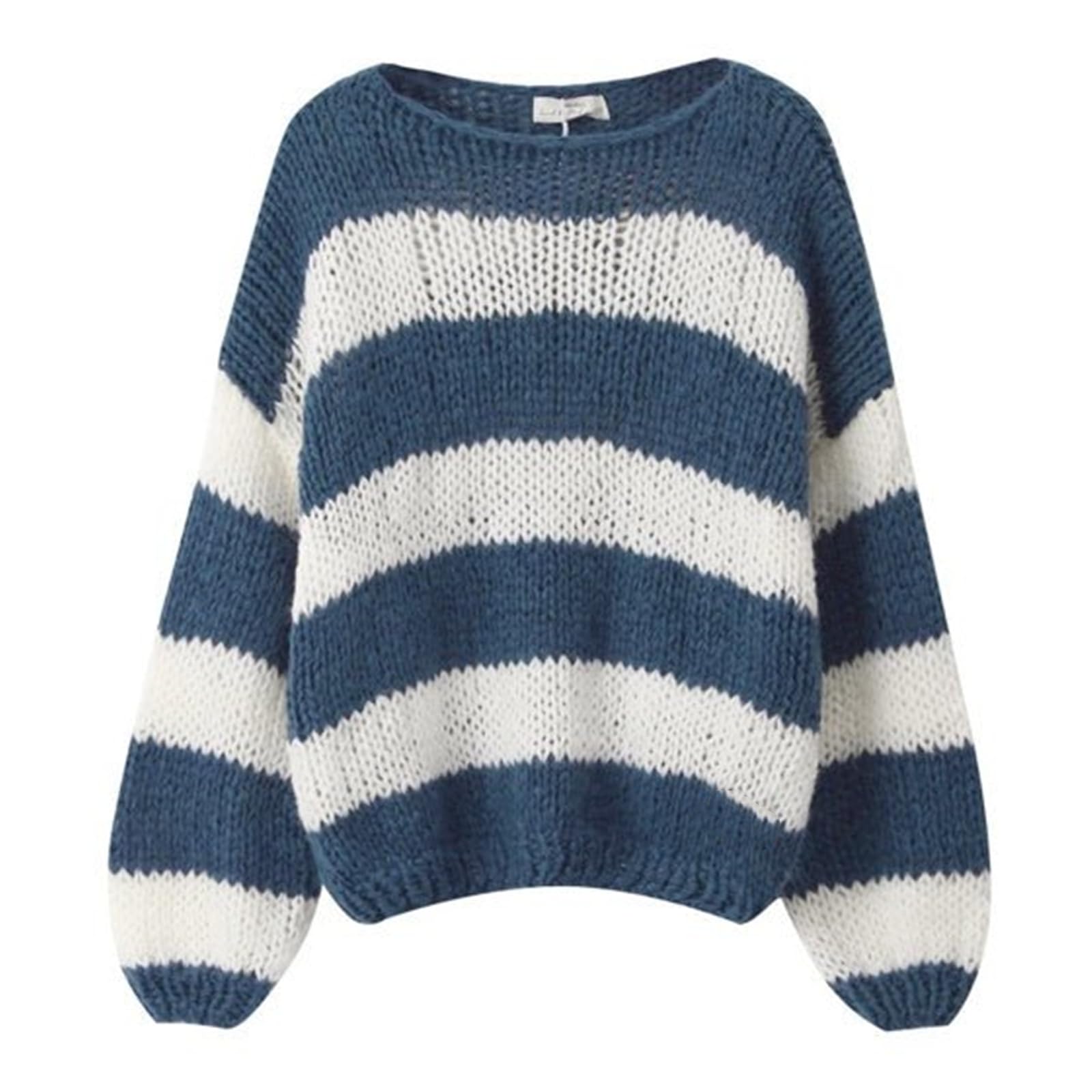 Womens Knit Striped Sweater Oversized Color Clock Long Sleeve Crewneck Pullover Jumpers Cute Trendy Sweater