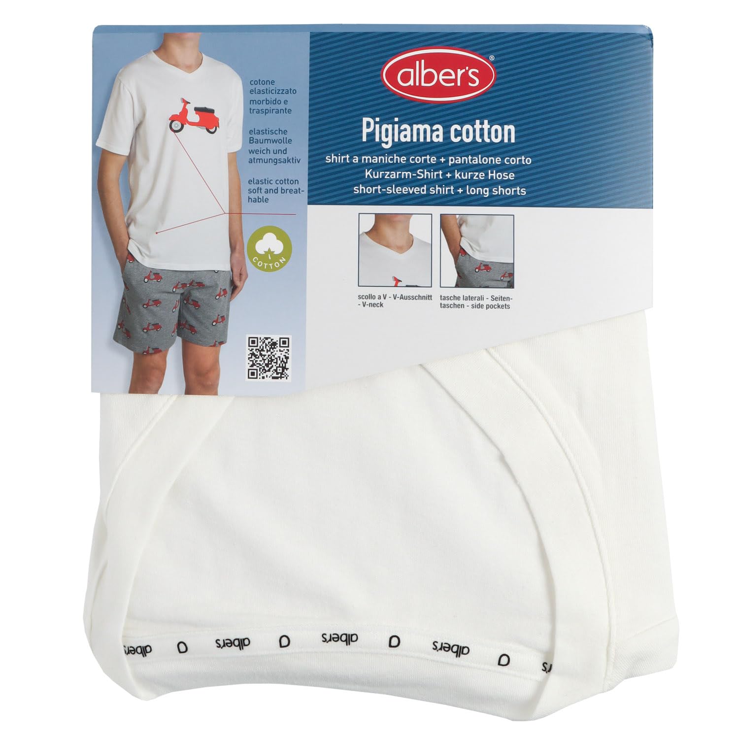 alber's - Conjunto de 2 piezas | Pijama de verano para hombre con camiseta con impresión de manga corta y pantalones cortos a juego, algodón elástico
