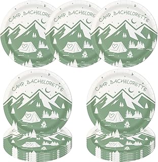 Aisosiks Camping Bachelorette Plates, Camping Bachelorette Party Decorations, Camping Bachelorette Party Supplies Favors, Mountain Camp Bachelorette Engagement Party Decorations (9 Inch, 25-Pack)